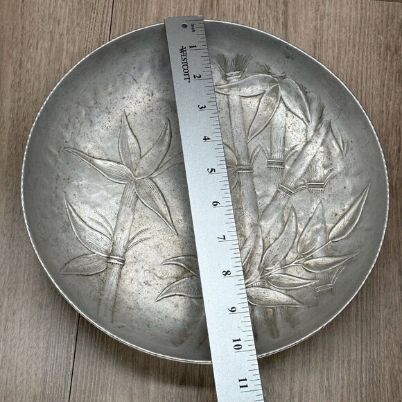 Vintage Everlast Hand-Forged Aluminum Bowl Bali Bamboo Motif B57 Round Silver - Picture 8 of 9